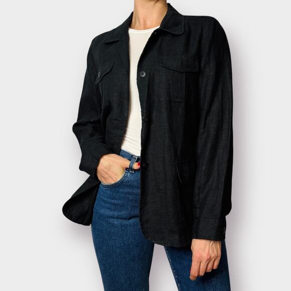 90s Harve Benard Linen Black Shaket Size L - Picture 5 of 10